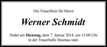 Traueranzeige von Werner Schmidt von Südthüringer Presse