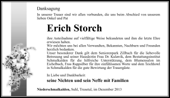 Traueranzeige von Erich Storch von Südthüringer Presse