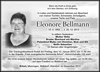 Traueranzeige von Eleonore Bellmann von Südthüringer Presse
