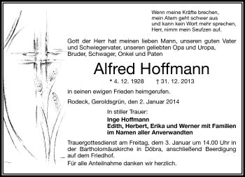 Traueranzeige von Alfred Hoffmann von Frankenpost