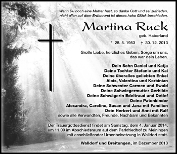 Traueranzeige von Martina Ruck von Südthüringer Presse
