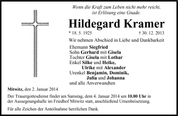 Traueranzeige von Hildegard Kramer von Neue Presse Coburg
