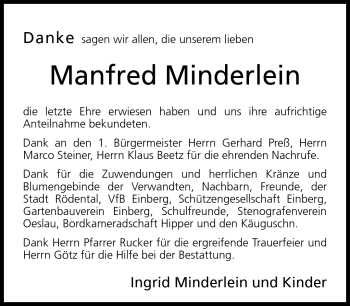 Traueranzeige von Manfred Minderlein von Neue Presse Coburg