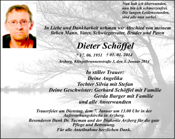 Traueranzeige von Dieter Schöffel von Frankenpost