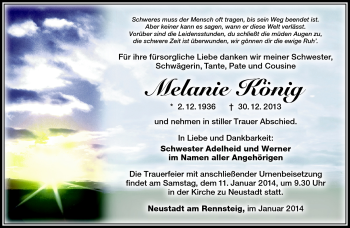 Traueranzeige von Melanie König von Südthüringer Presse