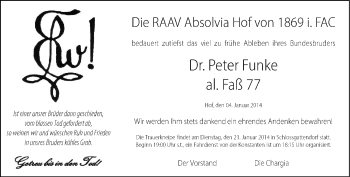 Traueranzeige von Peter Funke von Frankenpost