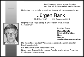 Traueranzeige von Jürgen Rank von Frankenpost