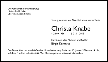 Traueranzeige von Christa Knabe von Frankenpost