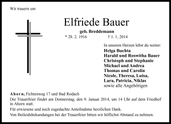 Traueranzeige von Elfriede Bauer von Neue Presse Coburg