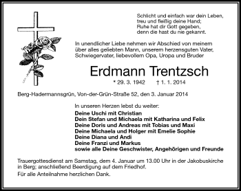 Traueranzeige von Erdmann Trentzsch von Frankenpost