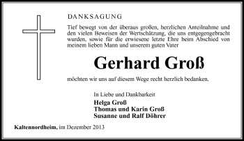 Traueranzeige von Gerhard Groß von Südthüringer Presse