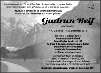 Traueranzeige von Gudrun Reif von Südthüringer Presse