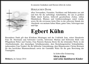 Traueranzeige von Egbert Kühn von Südthüringer Presse