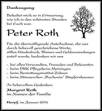 Traueranzeige von Peter Roth von Südthüringer Presse