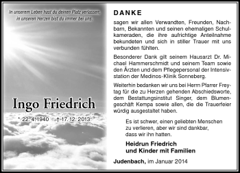 Traueranzeige von Ingo Friedrich von Südthüringer Presse