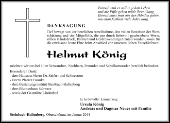 Traueranzeige von Helmut König von Südthüringer Presse