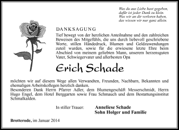 Traueranzeige von Erich Schade von Südthüringer Presse