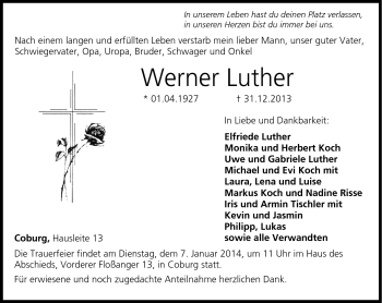 Traueranzeige von Werner Luther von Neue Presse Coburg