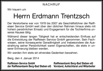 Traueranzeige von Erdmann Trentzsch von Frankenpost