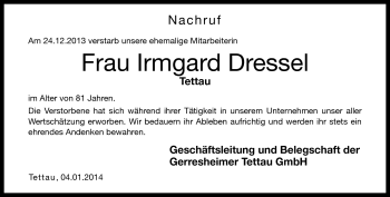 Traueranzeige von Irmgard Dressel von Neue Presse Coburg