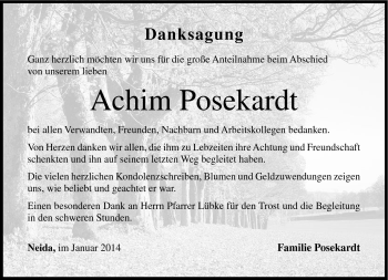 Traueranzeige von Achim Posekardt von Neue Presse Coburg