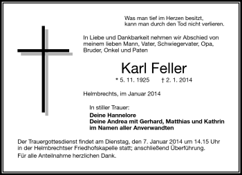 Traueranzeige von Karl Feller von Frankenpost
