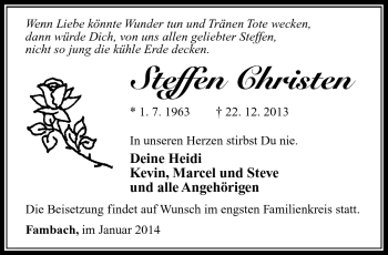 Traueranzeige von Steffen Christen von Südthüringer Presse