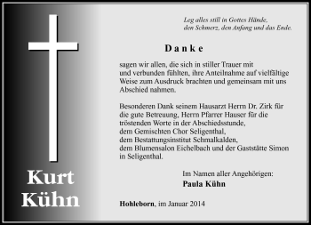 Traueranzeige von Kurt Kühn von Südthüringer Presse