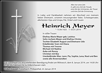 Traueranzeige von Heinrich Meyer von Südthüringer Presse
