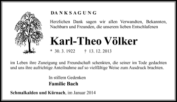 Traueranzeige von Karl-Theo Völker von Südthüringer Presse