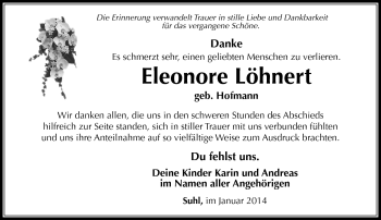 Traueranzeige von Eleonore Löhnert von Südthüringer Presse