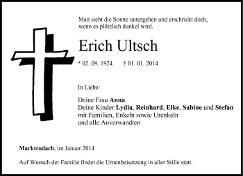 Traueranzeige von Erich Ultsch von Neue Presse Coburg
