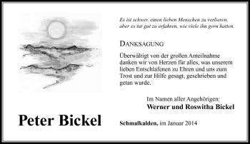 Traueranzeige von Peter Bickel von Südthüringer Presse