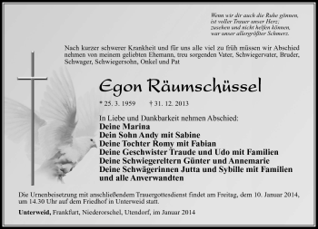 Traueranzeige von Egon Räumschüssel von Südthüringer Presse
