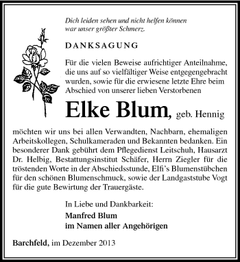 Traueranzeige von Elke Blum von Südthüringer Presse