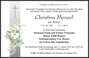 Traueranzeige von Christina Menzel von Südthüringer Presse
