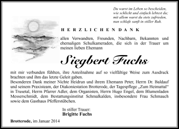 Traueranzeige von Siegbert Fuchs von Südthüringer Presse