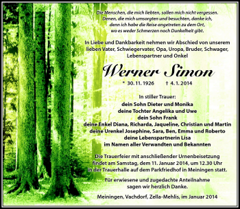 Traueranzeige von Werner Simon von Südthüringer Presse