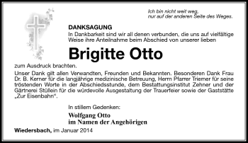Traueranzeige von Brigitte Otto von Südthüringer Presse