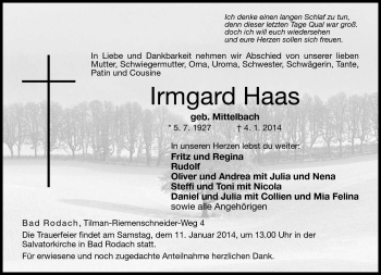 Traueranzeige von Irmgard Haas von Neue Presse Coburg