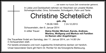 Traueranzeige von Christine Schetelich von Frankenpost