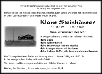 Traueranzeige von Klaus Steinhäuser von Südthüringer Presse