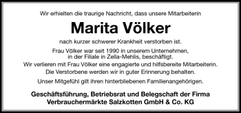 Traueranzeige von Marita Völker von Südthüringer Presse