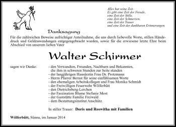 Traueranzeige von Walter Schirmer von Südthüringer Presse
