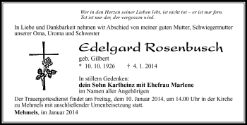 Traueranzeige von Edelgard Rosenbusch von Südthüringer Presse