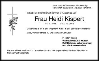 Traueranzeige von Heidi Kispert von Frankenpost