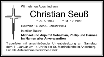 Traueranzeige von Christian Seuß von Frankenpost