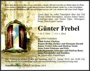 Traueranzeige von Günter Frebel von Südthüringer Presse