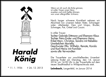 Traueranzeige von Harald könig von Südthüringer Presse