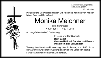 Traueranzeige von Monika Meichner von Frankenpost